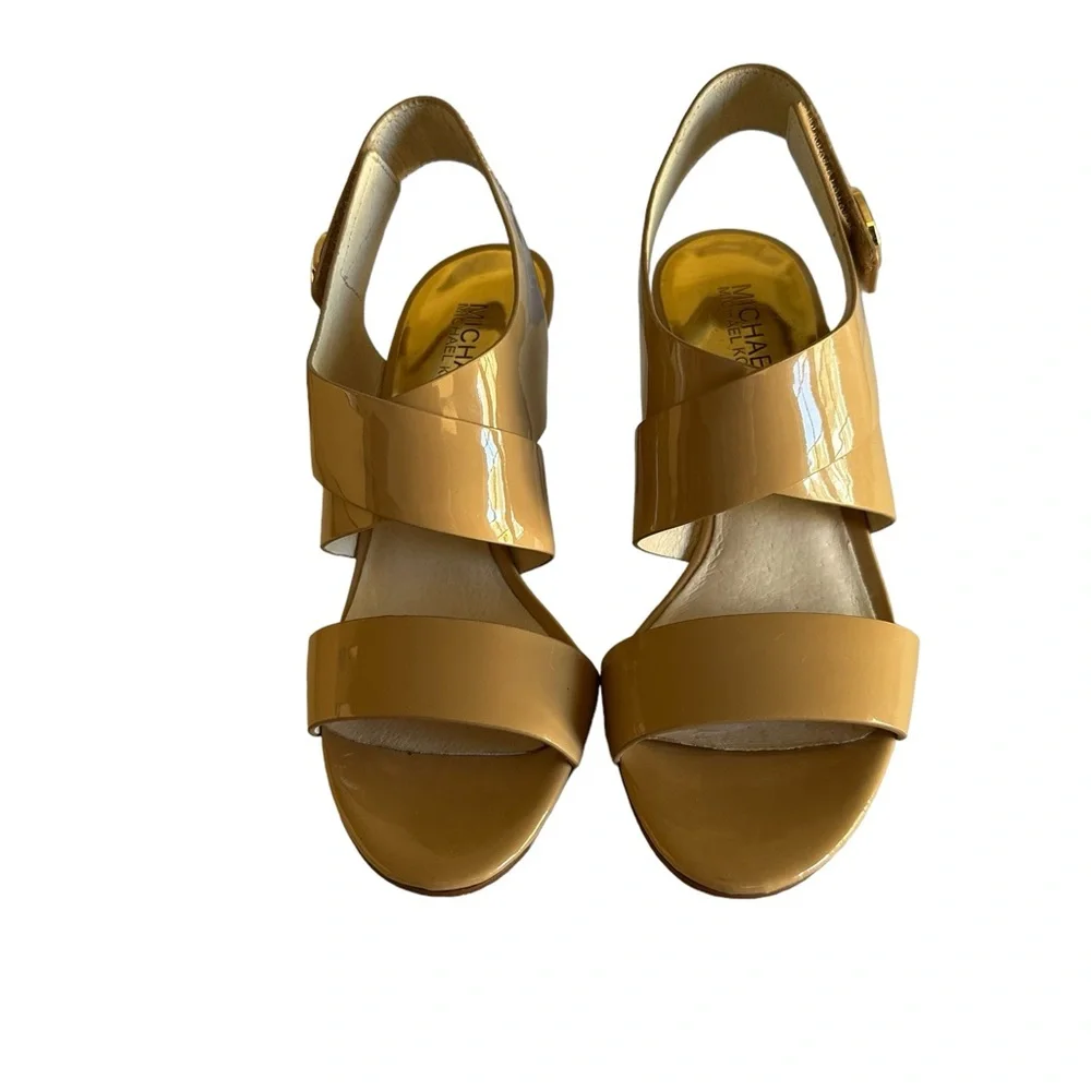 MICHAEL KORS JOSSELLE OPEN TOE WOMANS CAMEL LEATHER SHOE SZ 7M - Picture 3 of 13